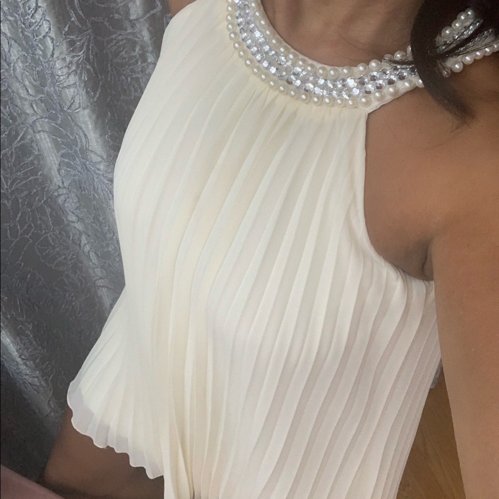 Speechless pleated vanilla dress / pearl neckline
